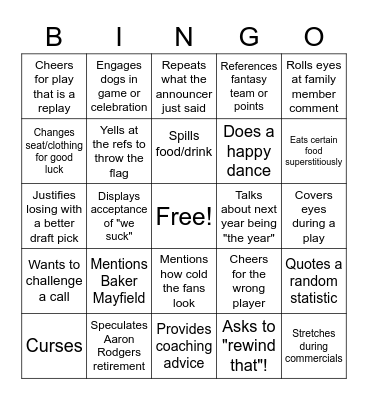 Family Football Bingo Card