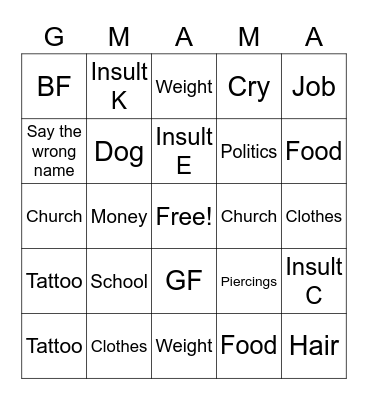 Untitled Bingo Card
