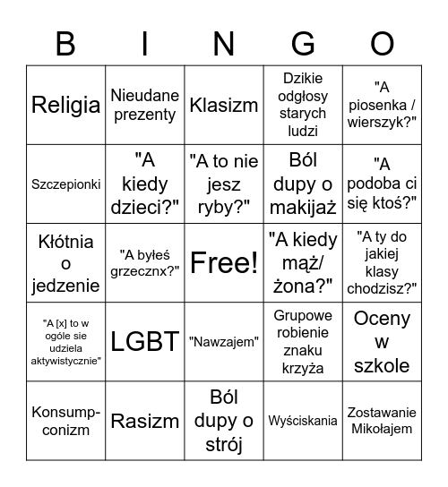 Bingo wigilijne msk Bingo Card