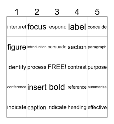 Tier Two Vocabulary Bingo Card