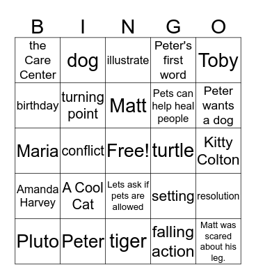 A Cool Cat Bingo Card