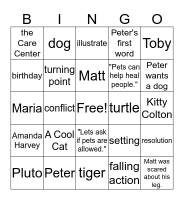 A Cool Cat Bingo Card