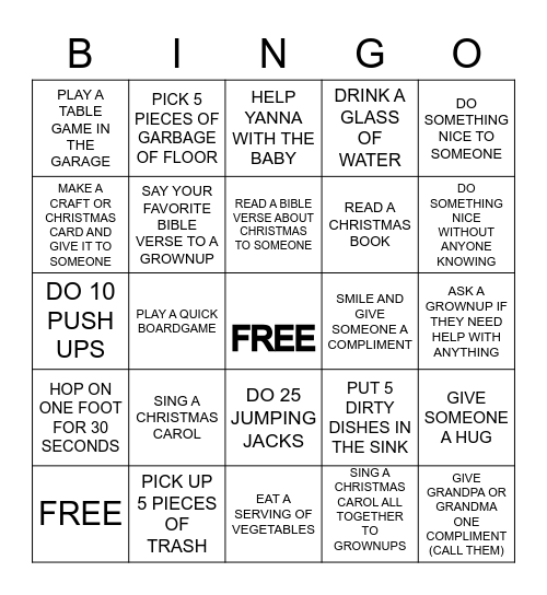 GONCHAR  CHRISTMAS DAY Bingo Card
