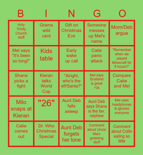 Murray Christmas Bingo Card