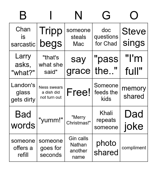 ARDBARK MEAL-TIME BINGO! Bingo Card
