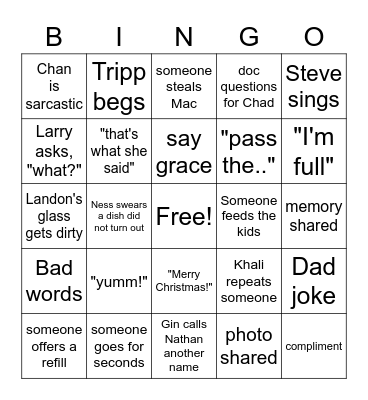 ARDBARK MEAL-TIME BINGO! Bingo Card