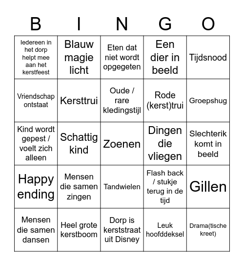 Kerstfilm Jingle Jangle bingo Card