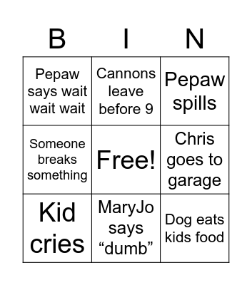 Christmas Eve Bingo Card