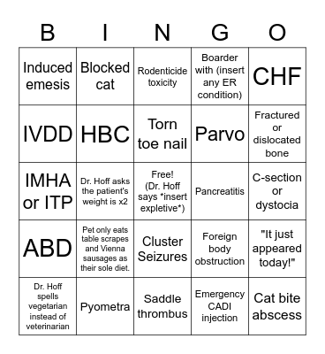 Holiday ER/CCU Bingo Card