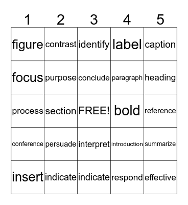 Tier Two Vocabulary Bingo Card