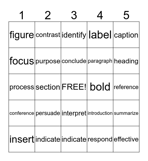 Tier Two Vocabulary Bingo Card