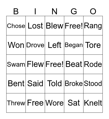 Irregular Verbs Bingo Card