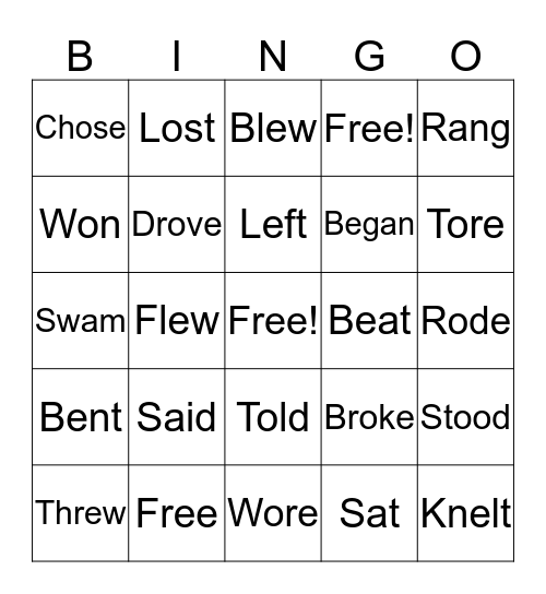 Irregular Verbs Bingo Card