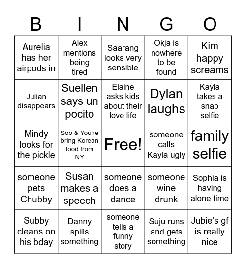 Christmas Family Bingo Card