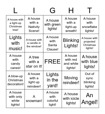 Christmas Light BINGO!!! Bingo Card