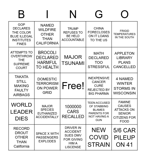 DISASTER BINGOFRIGID TEMPERATURES IN THE SOUTH Bingo Card