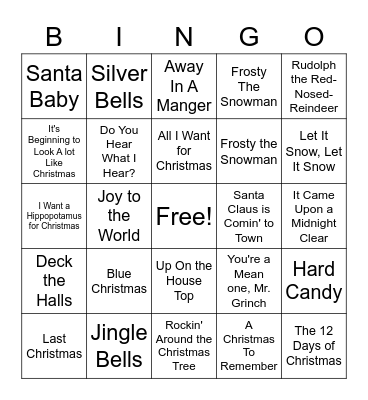 Christmas Song Bingo Card