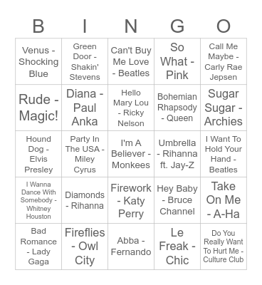 Boxing Day Bingo Beats Bingo Card
