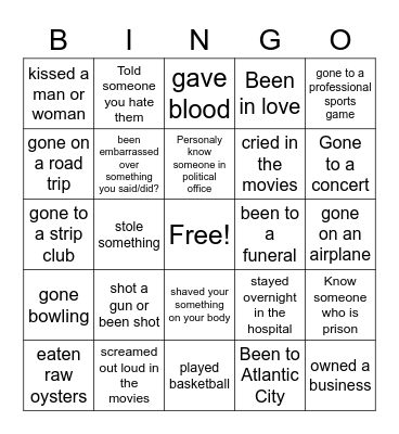 Have You Ever? Bingo Card