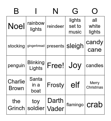 Christmas Lights 2022 Bingo Card
