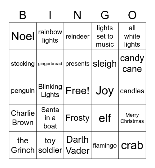 Christmas Lights 2022 Bingo Card
