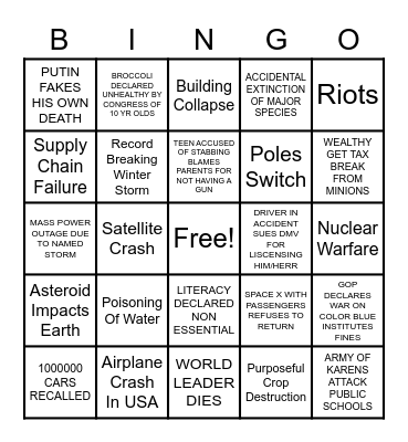 2023 Disaster Bingo Card