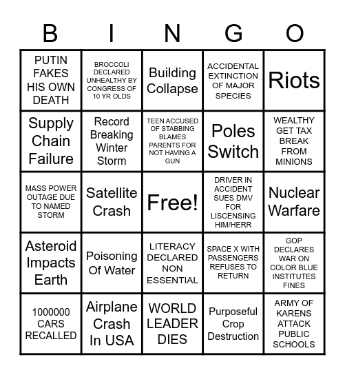 2023 Disaster Bingo Card