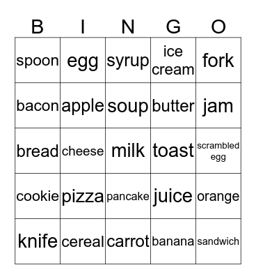 Breakfast and Lunch BINGO Card