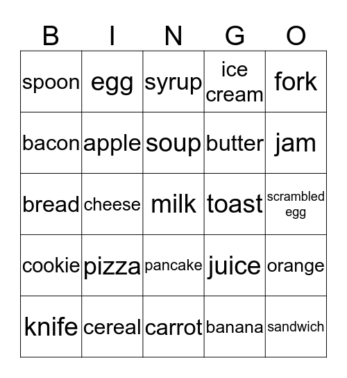 Breakfast and Lunch BINGO Card