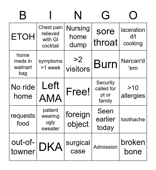 ER CHRISTMAS BINGO Card