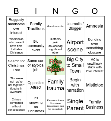 Christmas Movie Cringe Bingo Card