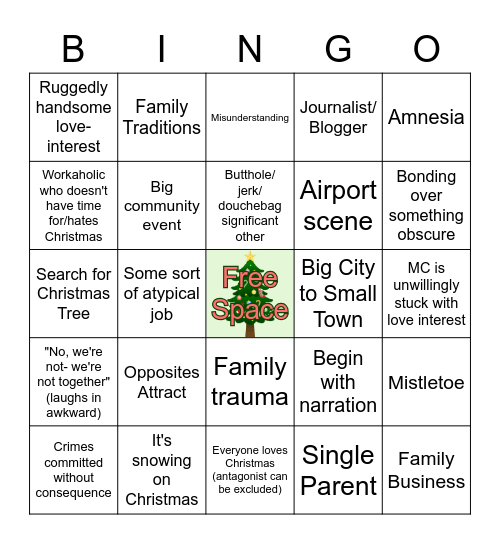 Christmas Movie Cringe Bingo Card