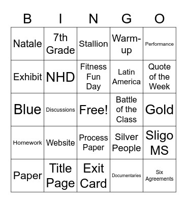 Welcome Back! Bingo Card