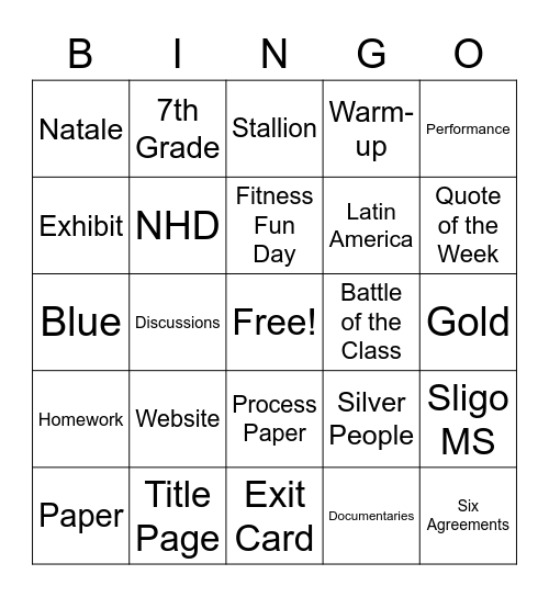 Welcome Back! Bingo Card