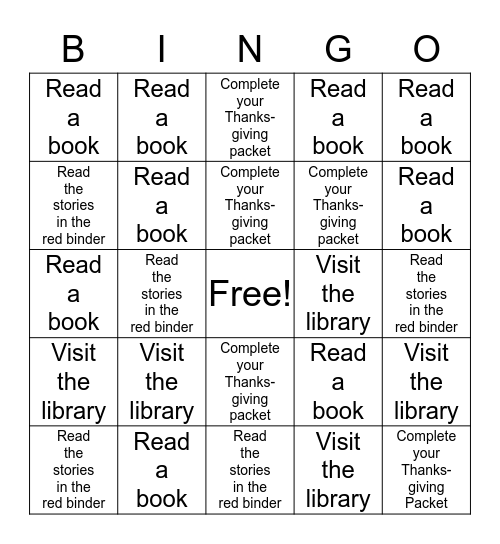 Reading Bingo Card