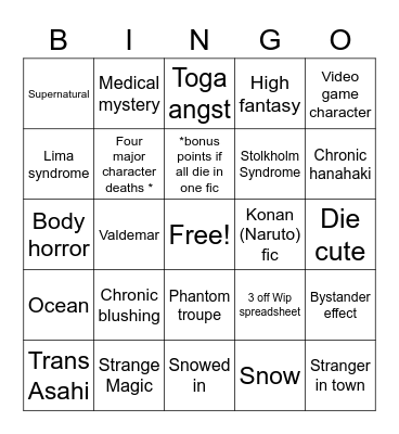 Writing Bingo Card