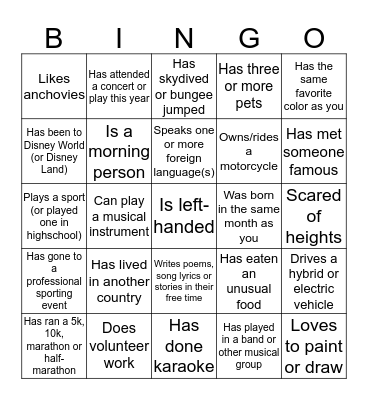 Icebreaker Bingo: Bingo Card