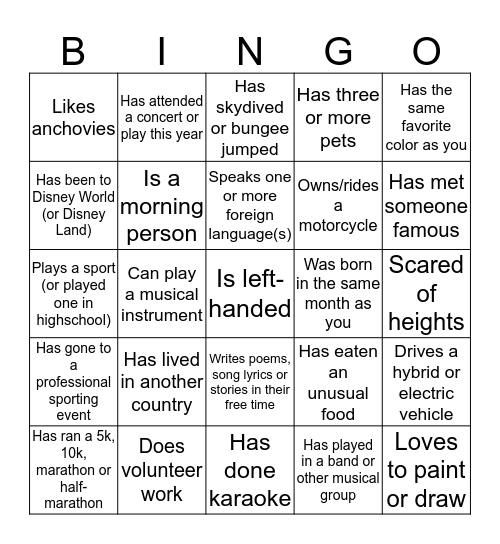 Icebreaker Bingo: Bingo Card