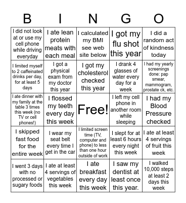 GSD WELLNESS BINGO Card