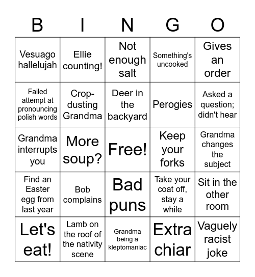 Family Bingo Card