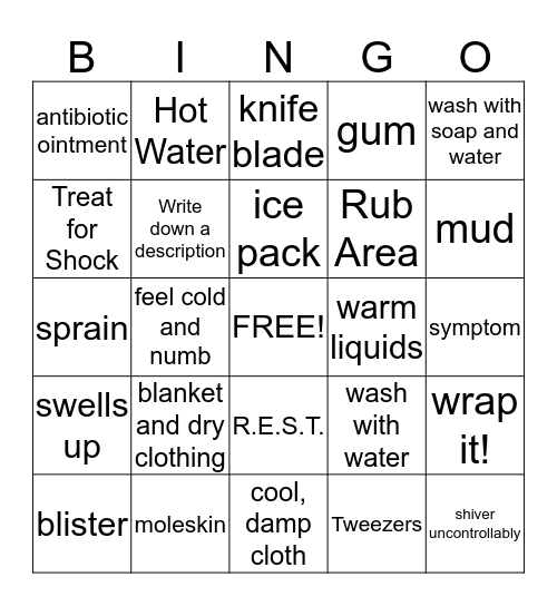 First Aid BINGO Card