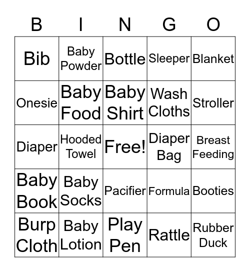 Baby Shower Bingo Card