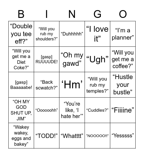 Sammy-isms Bingo Card