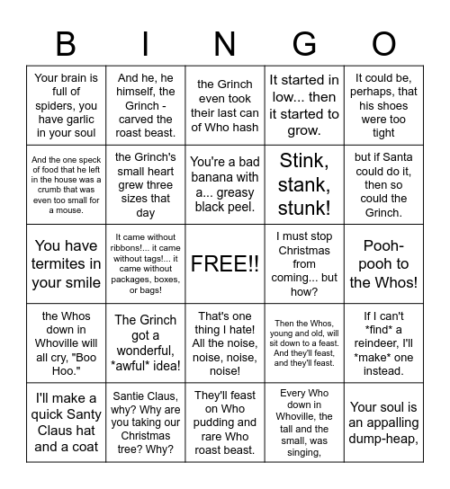 GRINCH ME! Bingo Card