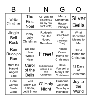 Family Christmas Bingo Card