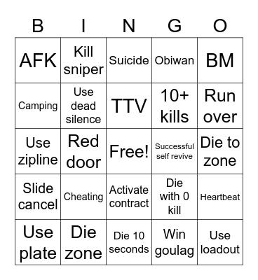 WARZONE Bingo Card