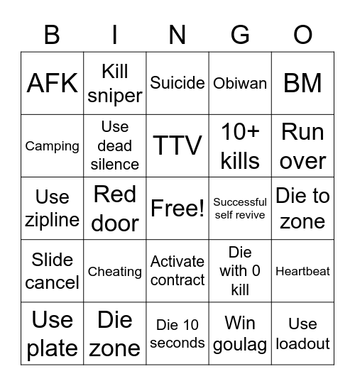 WARZONE Bingo Card
