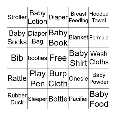 Baby Shower Bingo Card
