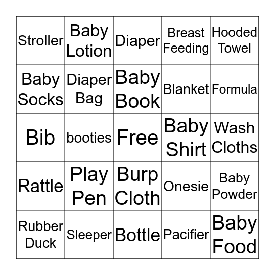 Baby Shower Bingo Card