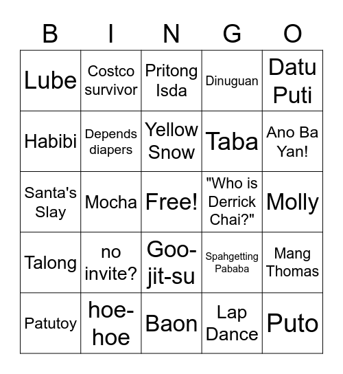 Arrogante X-Mas Bingo Card